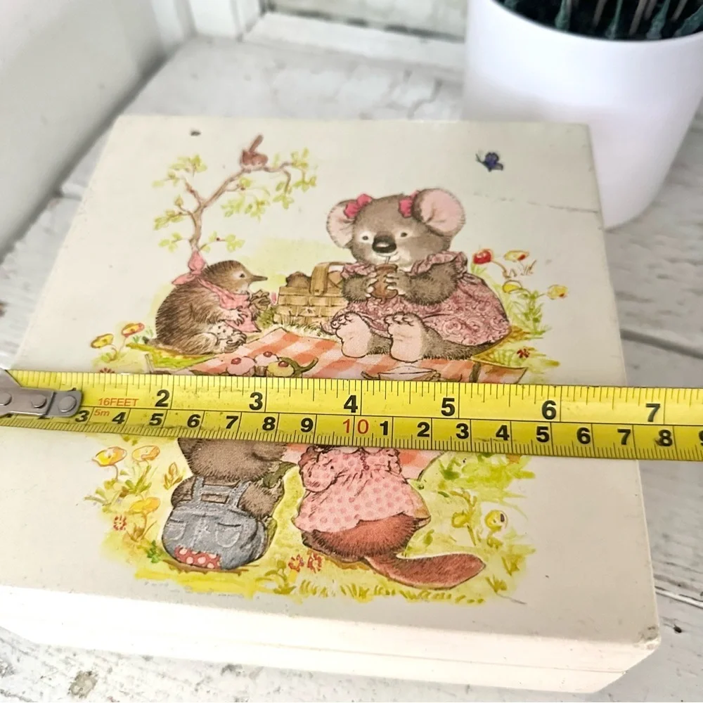 Vintage Koala & Animals Drawing Jewelry Box Organizer Box Sarah Kay 1980’s Cute